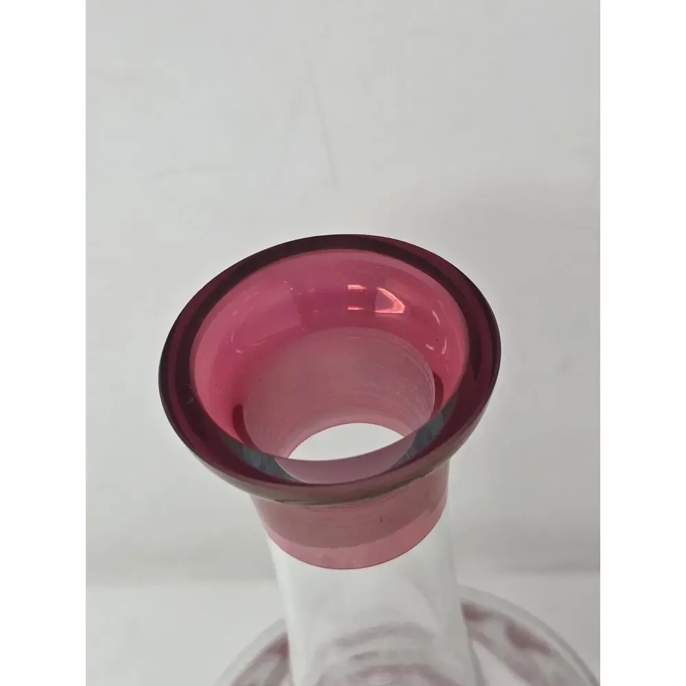 Vintage Bohemian Cranberry Glass Decanter w/ Etched Decoration 12